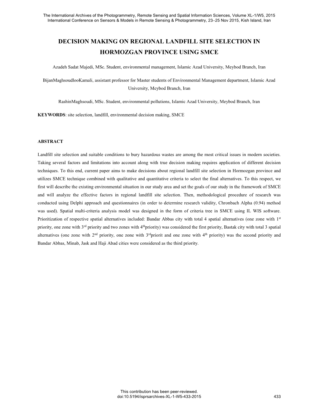 Decision Making on Regional Landfill Site Selection in Hormozgan Province Using Smce