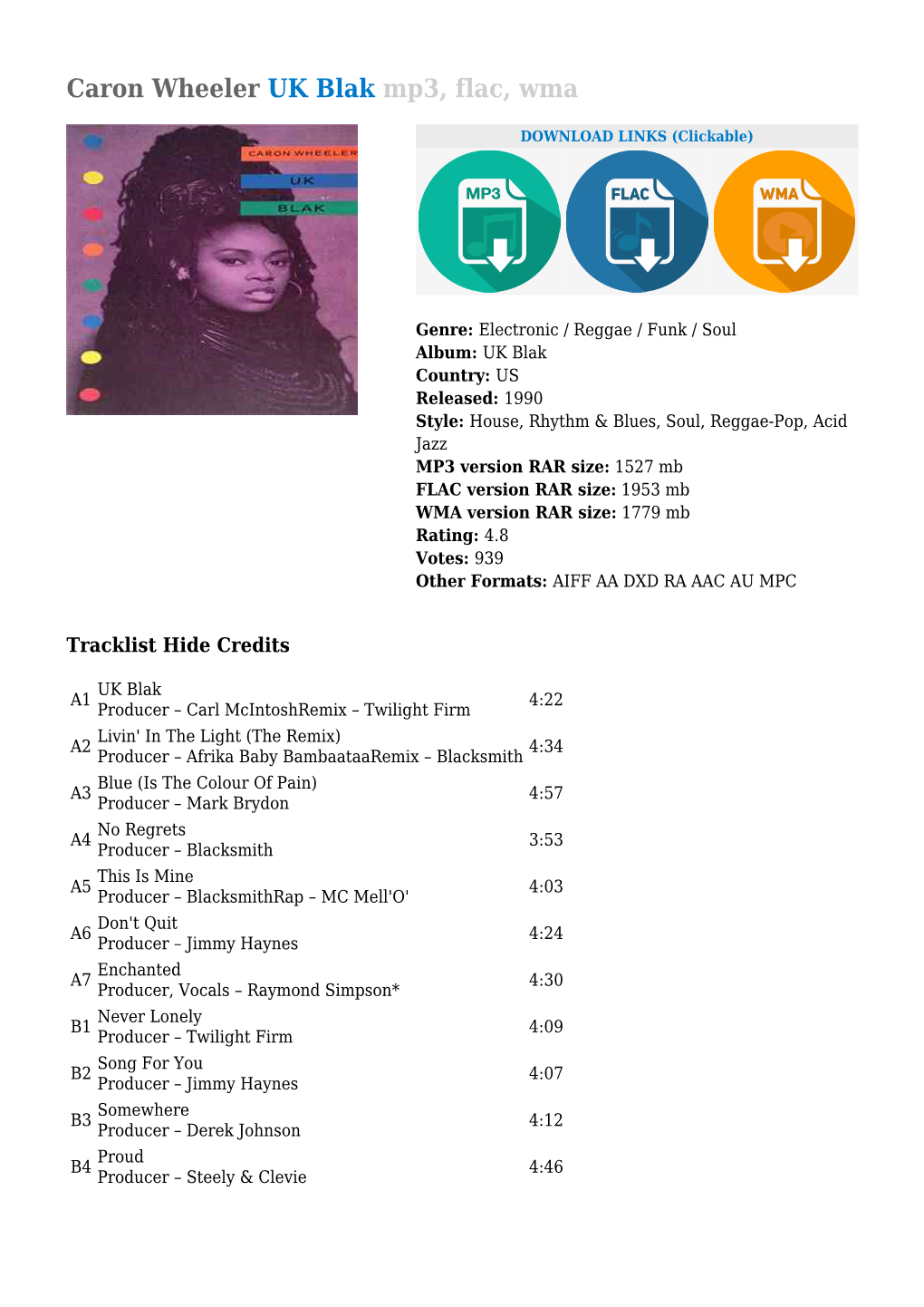 Caron Wheeler UK Blak Mp3, Flac, Wma