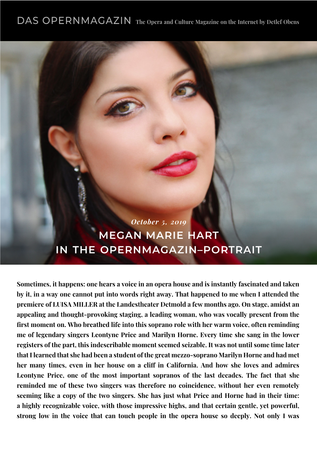 Megan Marie Hart in the Opernmagazin-Portrait