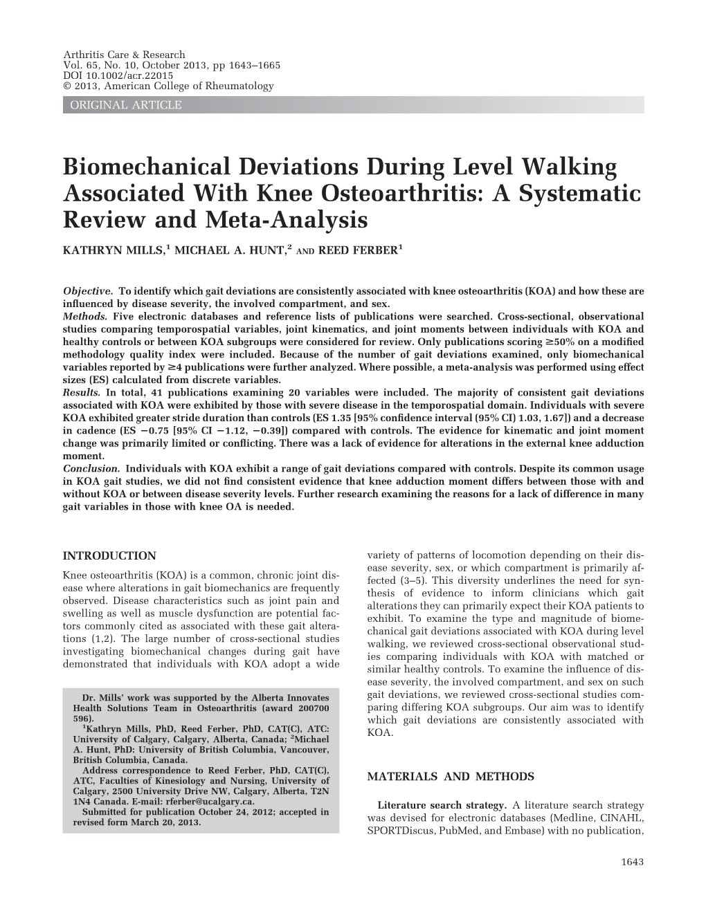 Biomechanical Deviations During Level Walking Associated with Knee Osteoarthritis: a Systematic Review and Meta-Analysis