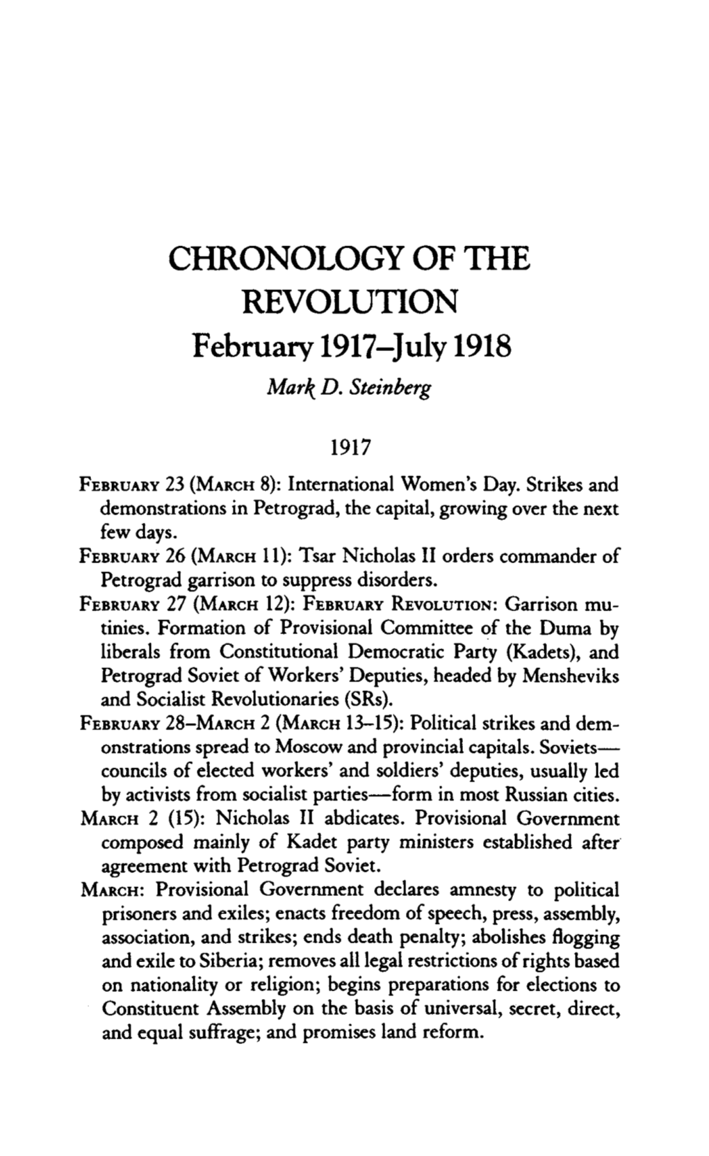 CHRONOLOGY of the REVOLUTION February 1917-July 1918 Marl( D