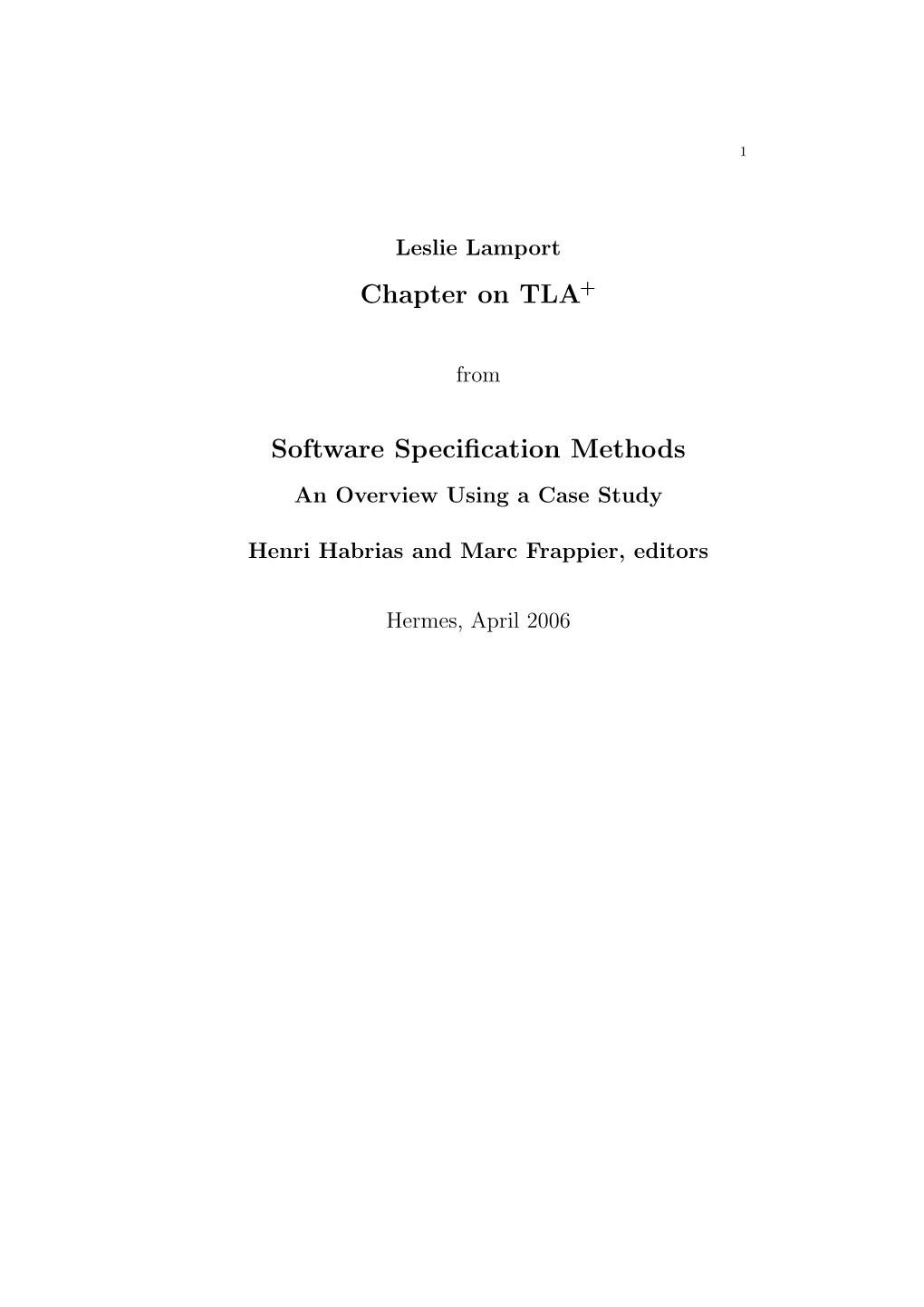 Chapter on TLA+ Software Specification Methods