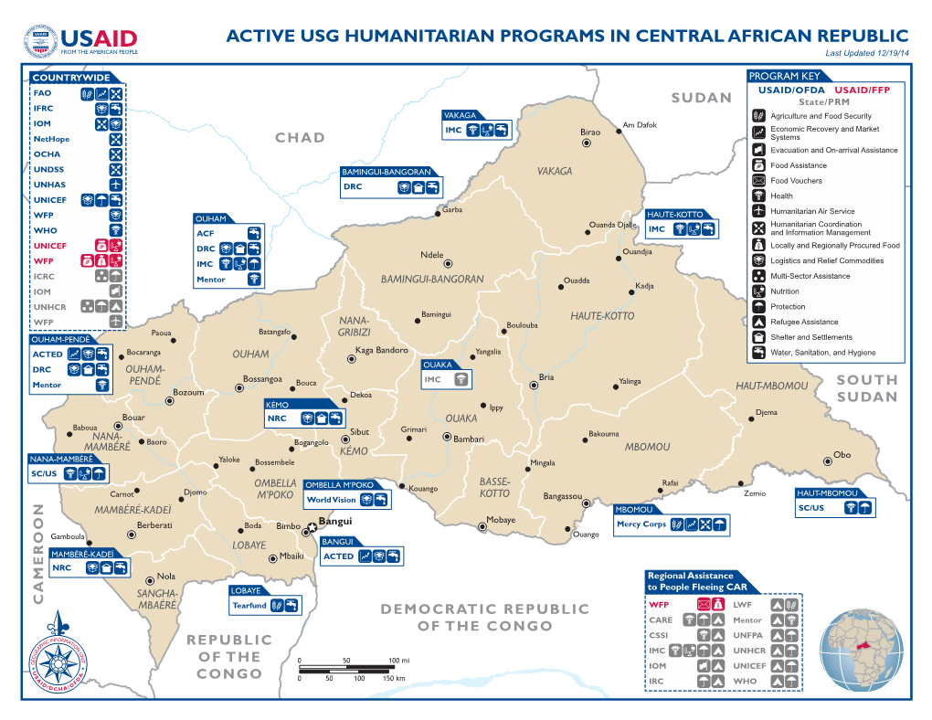 ACTIVE USG HUMANITARIAN PROGRAMS in CENTRAL AFRICAN REPUBLIC Last Updated 12/19/14