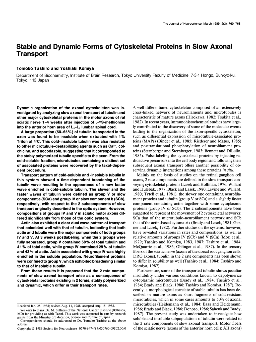 Stable and Dynamic Forms of Cytoskeletal Proteins in Slow Axonal Transport