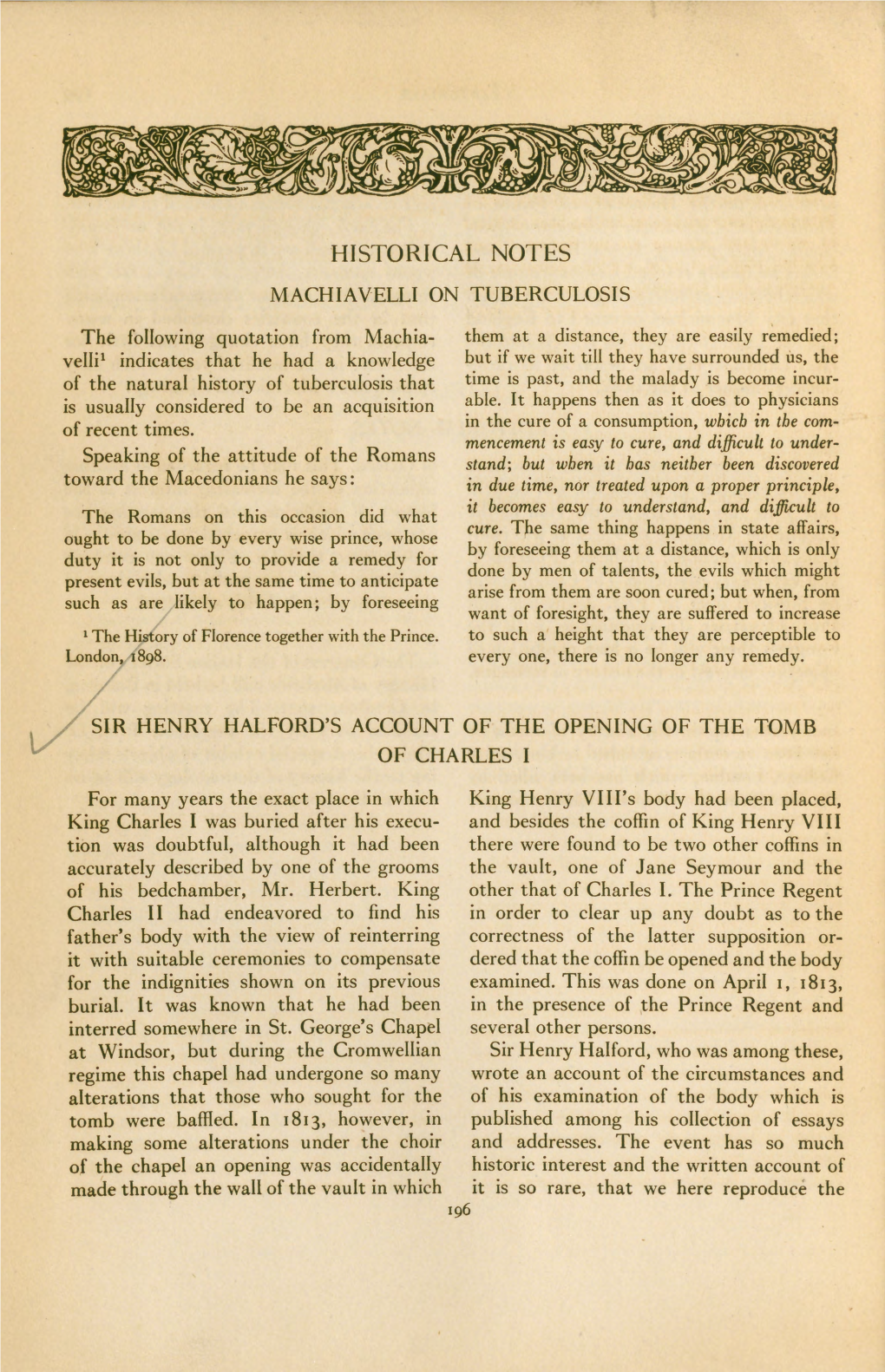 Sir Henry Halford's Account of the Opening of the Tomb of Charles I