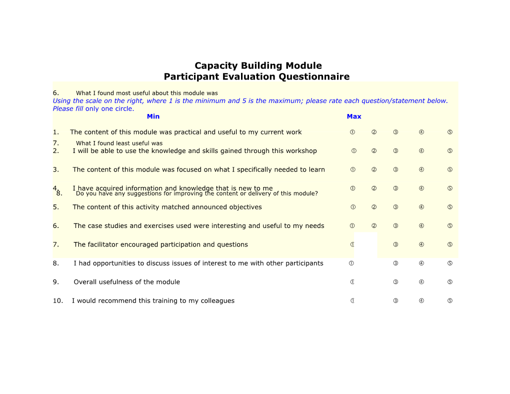 Level 1 Evaluation Questionnaire for Formal Training