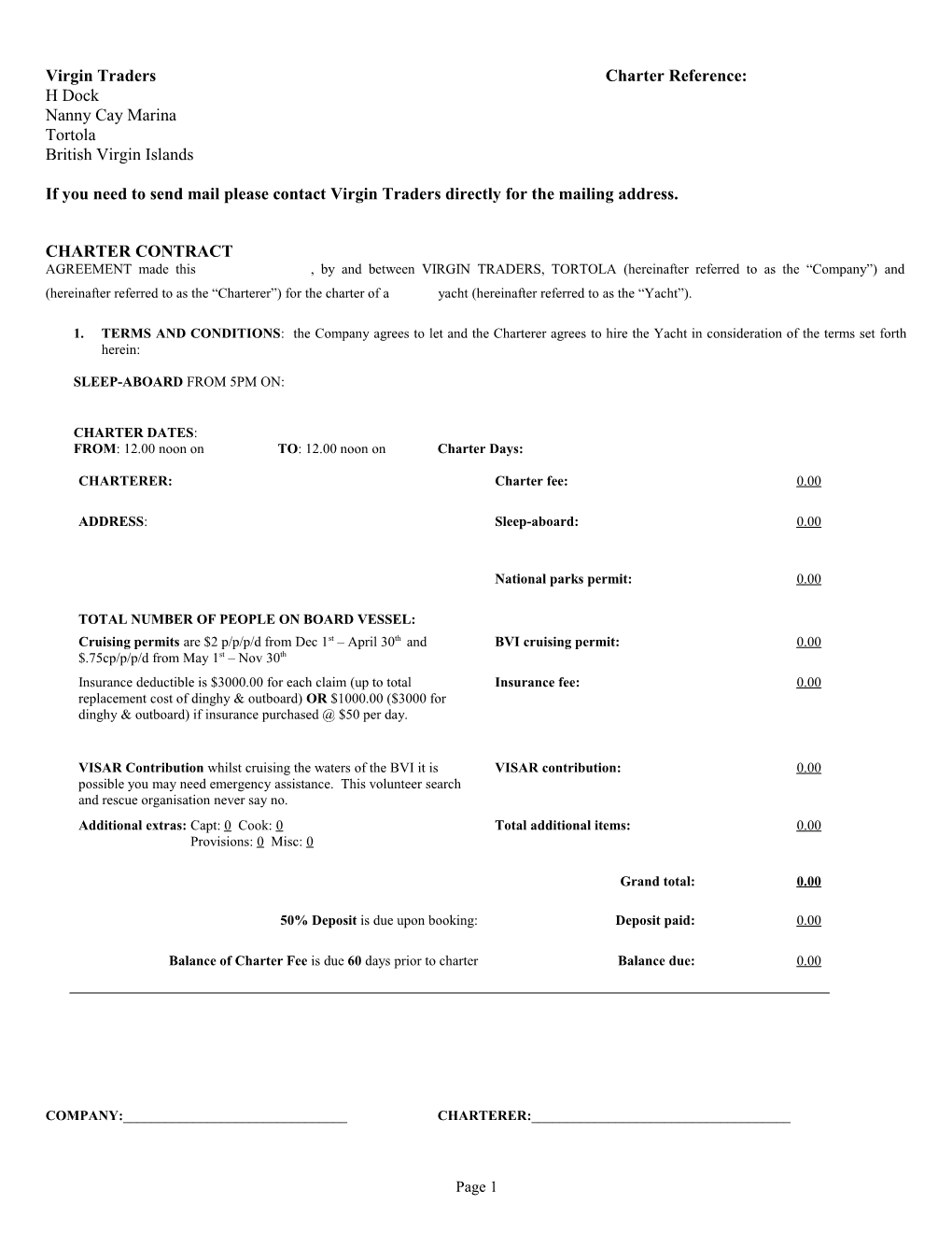 Virgin Traders Charter Reference