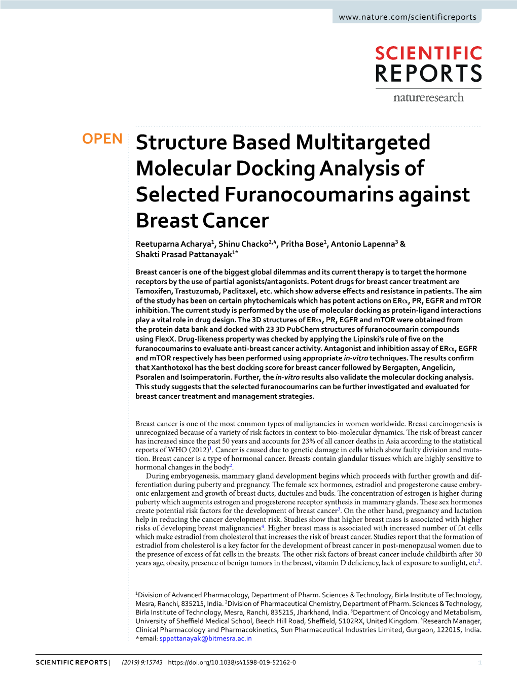 Structure Based Multitargeted Molecular Docking Analysis Of