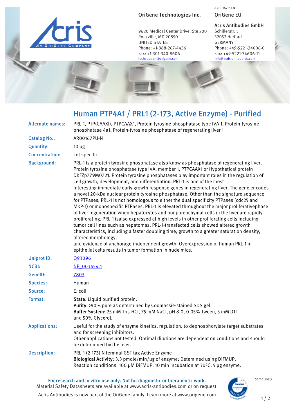 Human PTP4A1 / PRL1