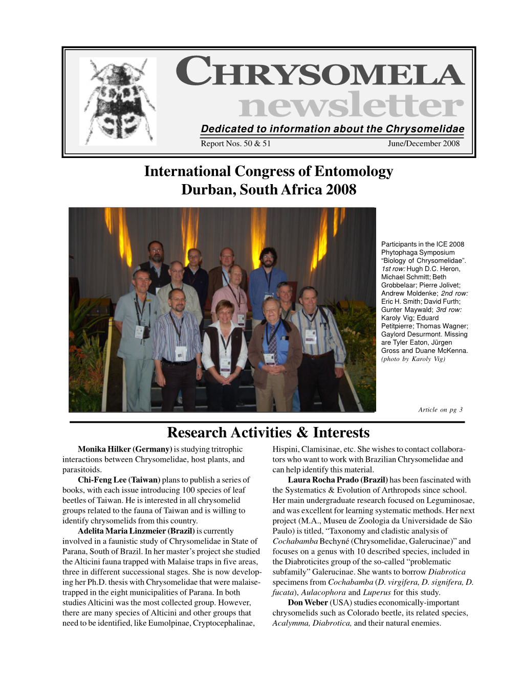 Newsletter Dedicated to Information About the Chrysomelidae Report Nos