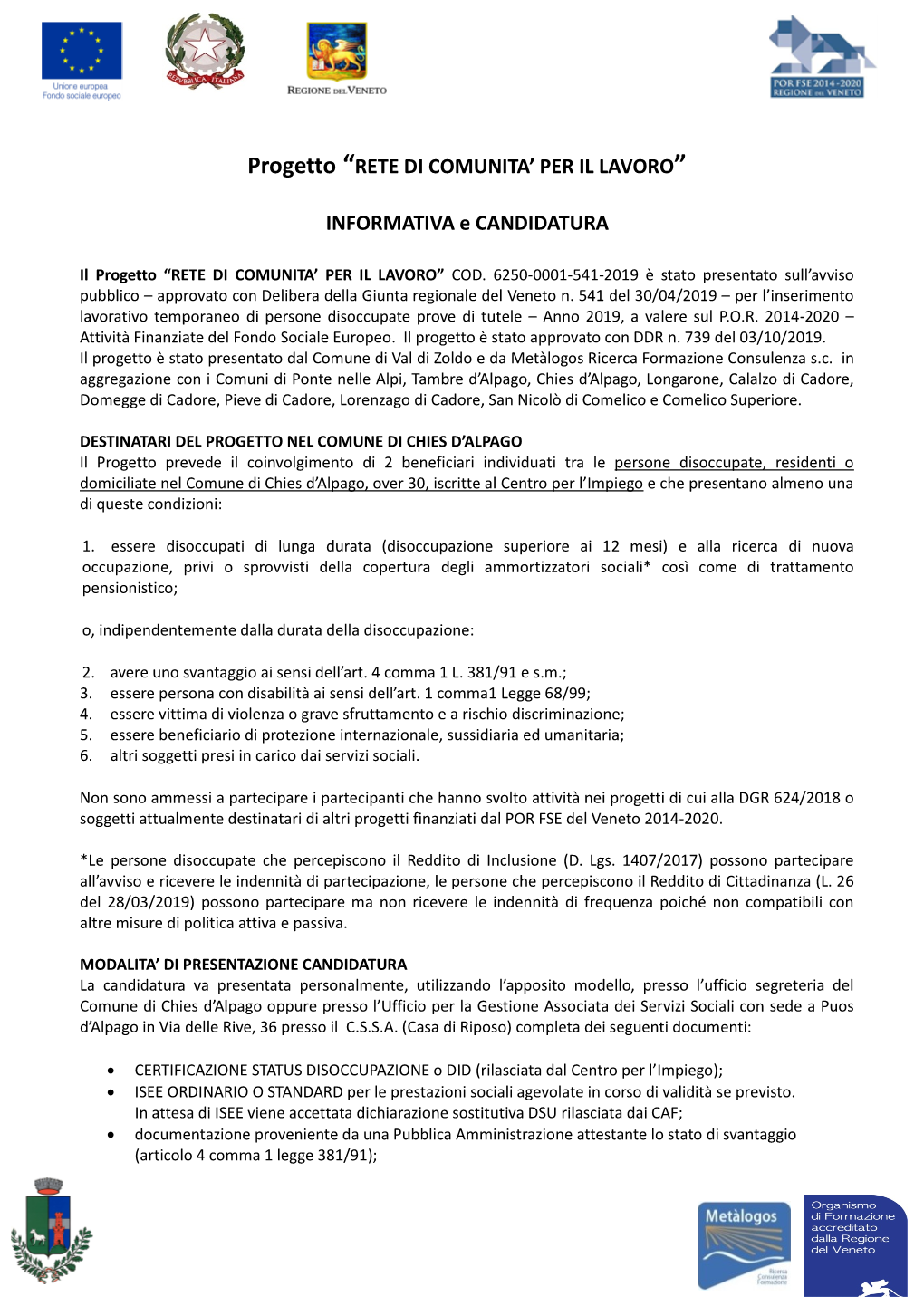 INFORMATIVA E CANDIDATURA