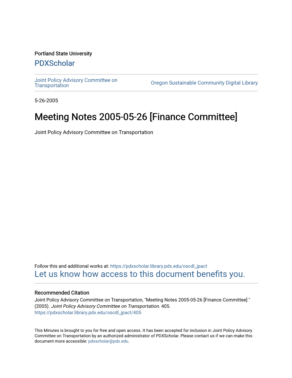Meeting Notes 2005-05-26 [Finance Committee]
