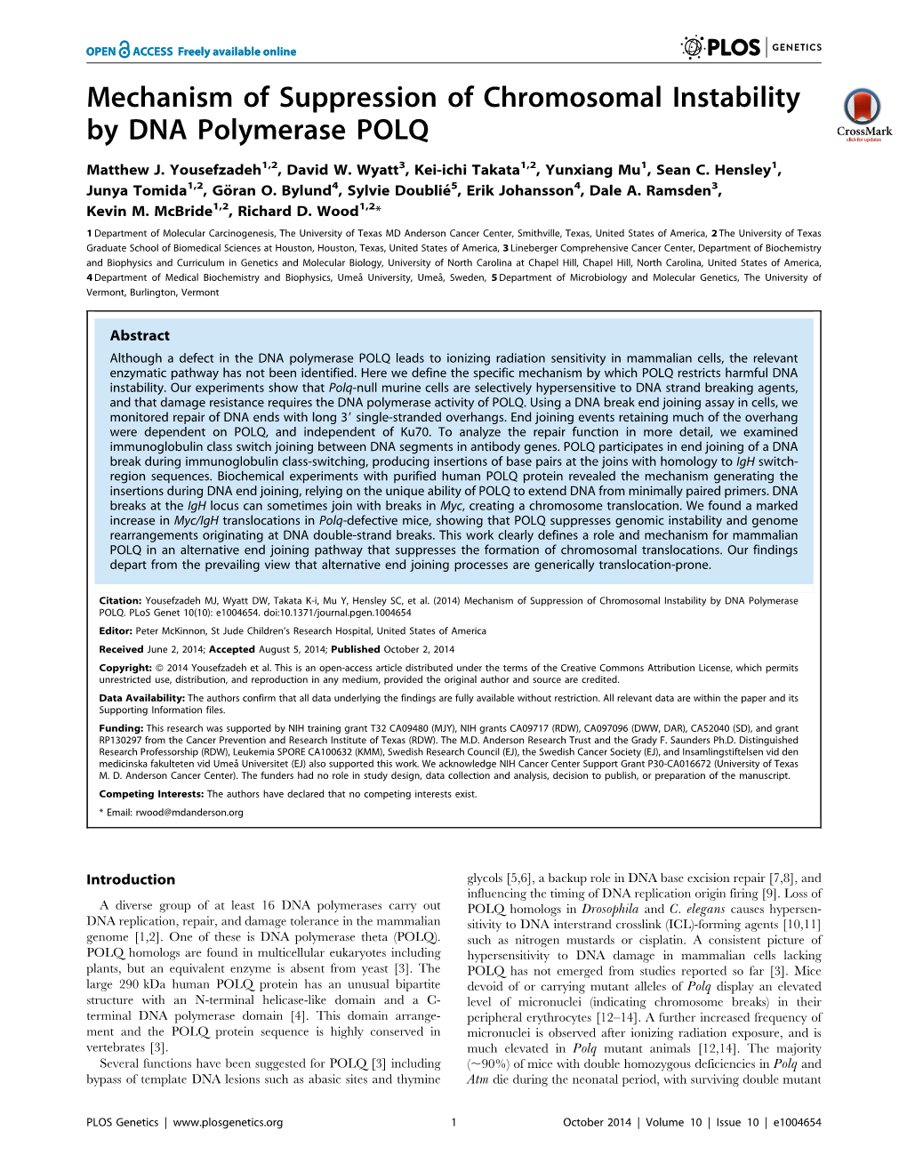 Mechanism of Suppression of Chromosomal Instability by DNA Polymerase POLQ