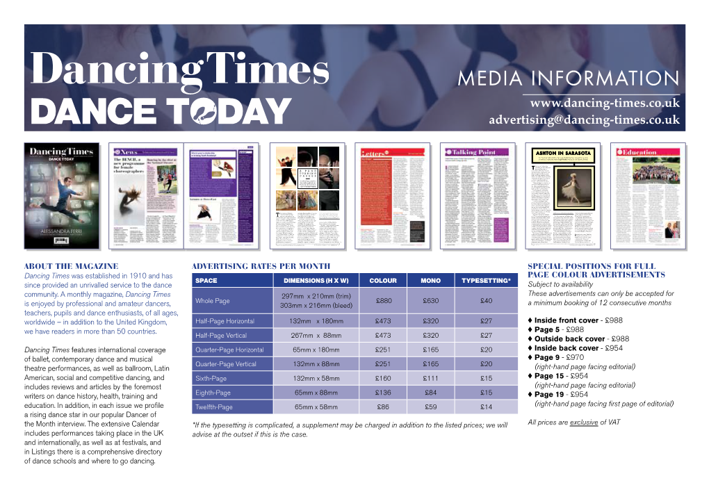 MEDIA INFORMATION Advertising@Dancing-Times.Co.Uk