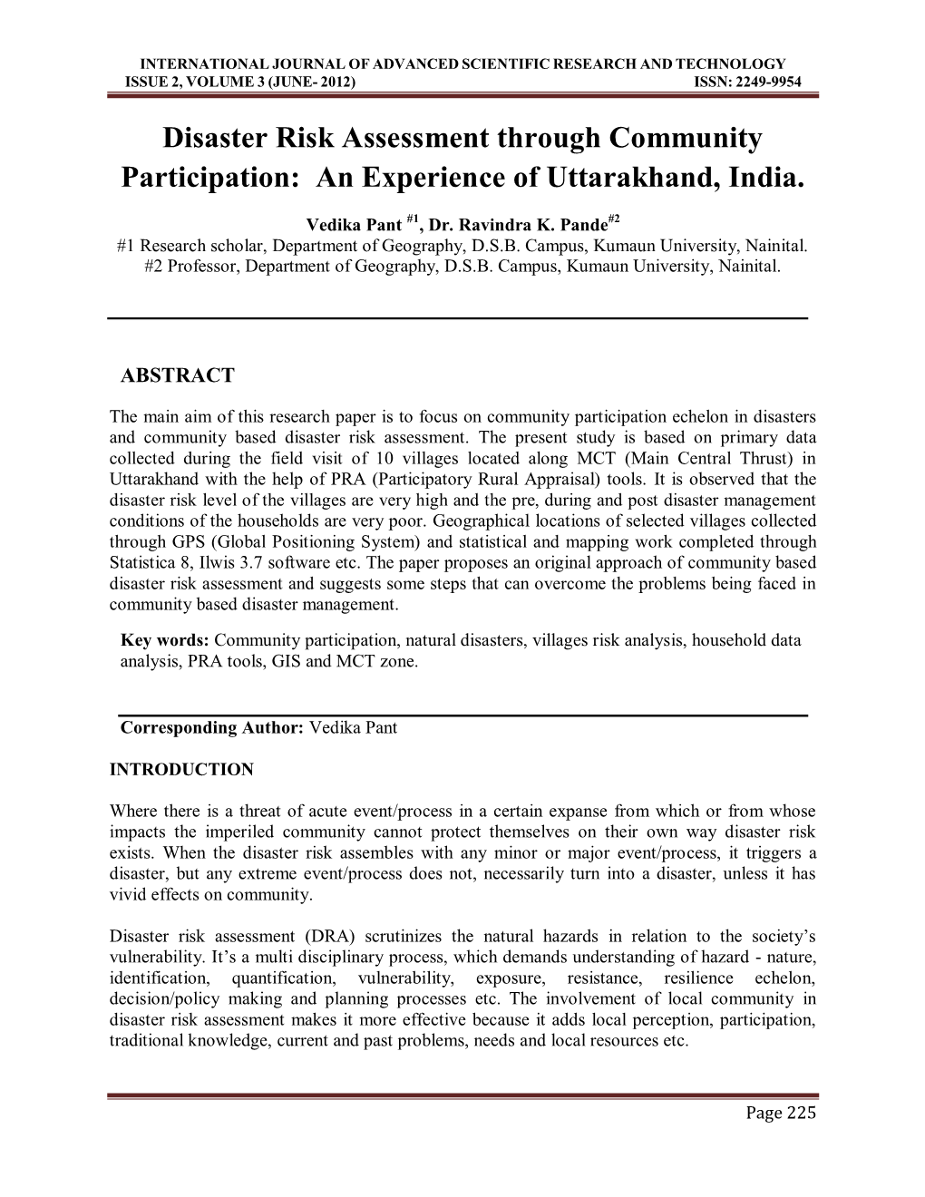 International Journal of Advanced Scientific Research and Technology Issue 2, Volume 3 (June- 2012) Issn: 2249-9954