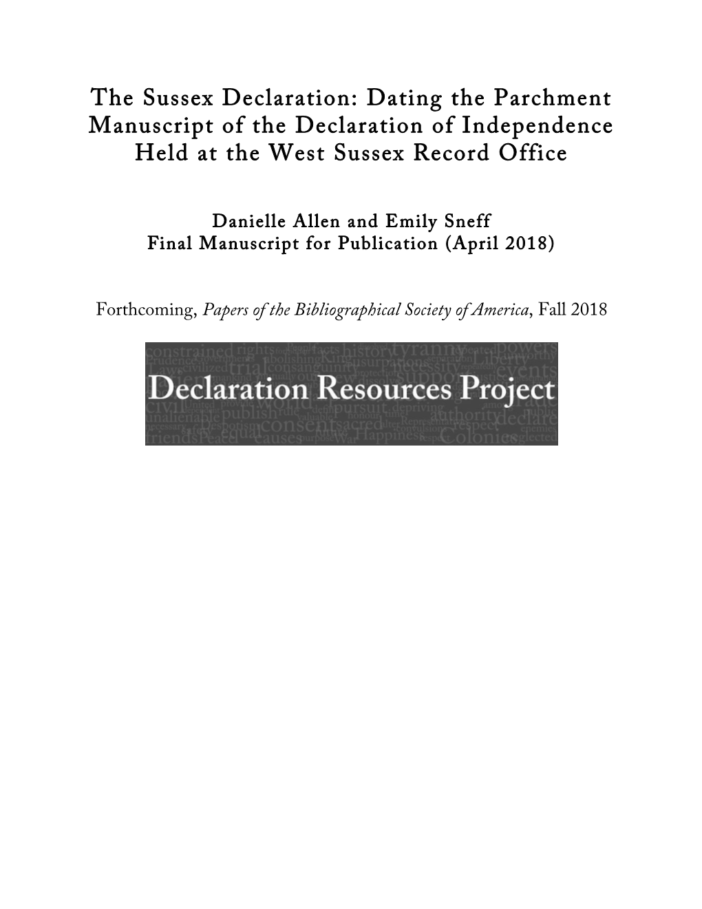 The Sussex Declaration: Dating the Parchment Manuscript of the Declaration of Independence Held at the West Sussex Record Office