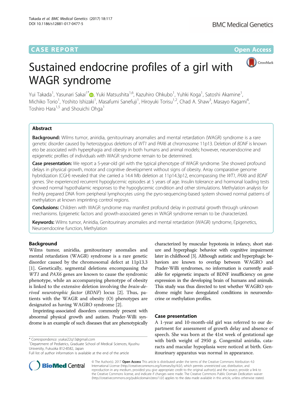 Sustained Endocrine Profiles of a Girl with WAGR Syndrome