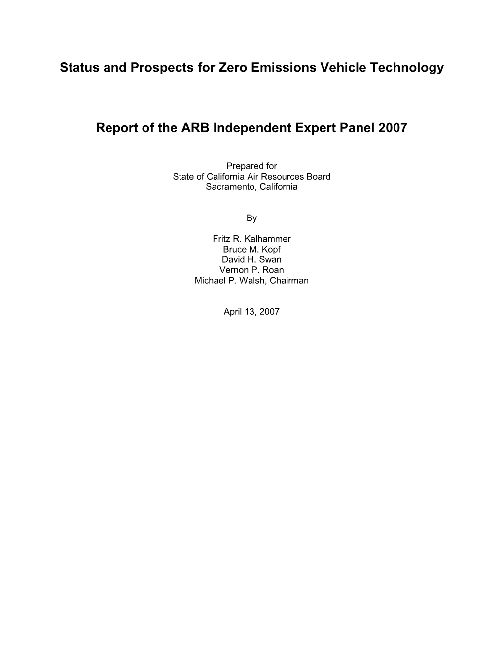 ZEV Panel Final Report April 18 2007