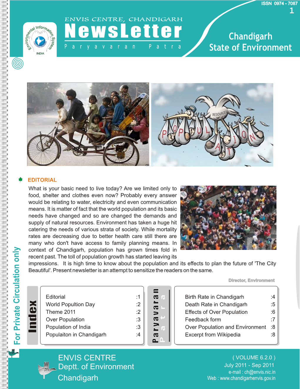 Newsletter Chandigarh P a R Y a V a R a N - P a T R a State of Environment