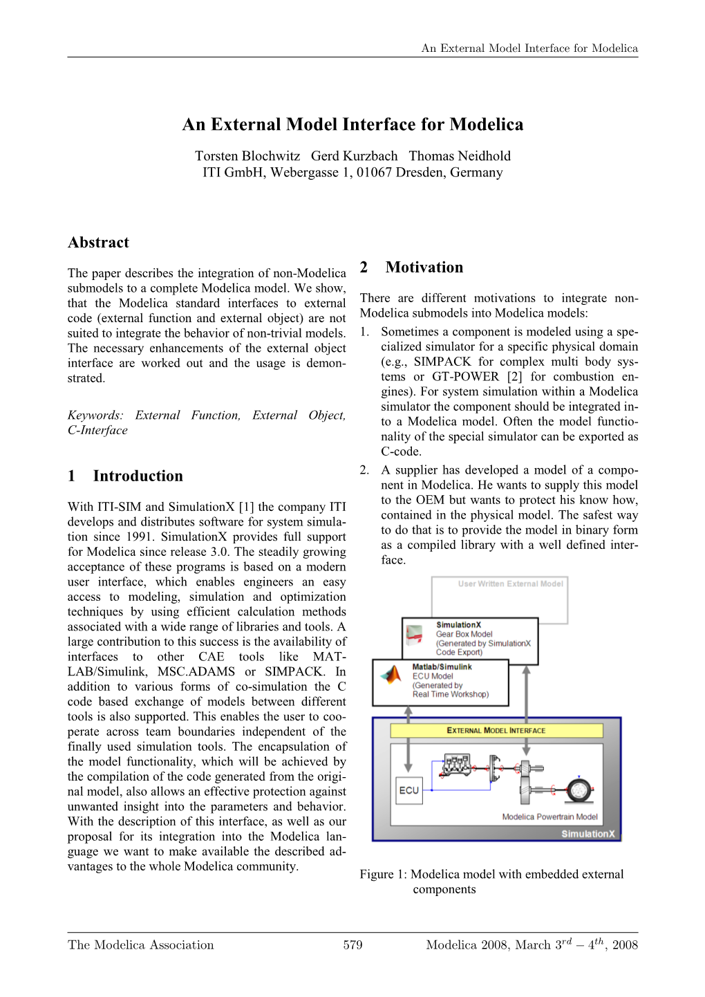 An External Model Interface for Modelica