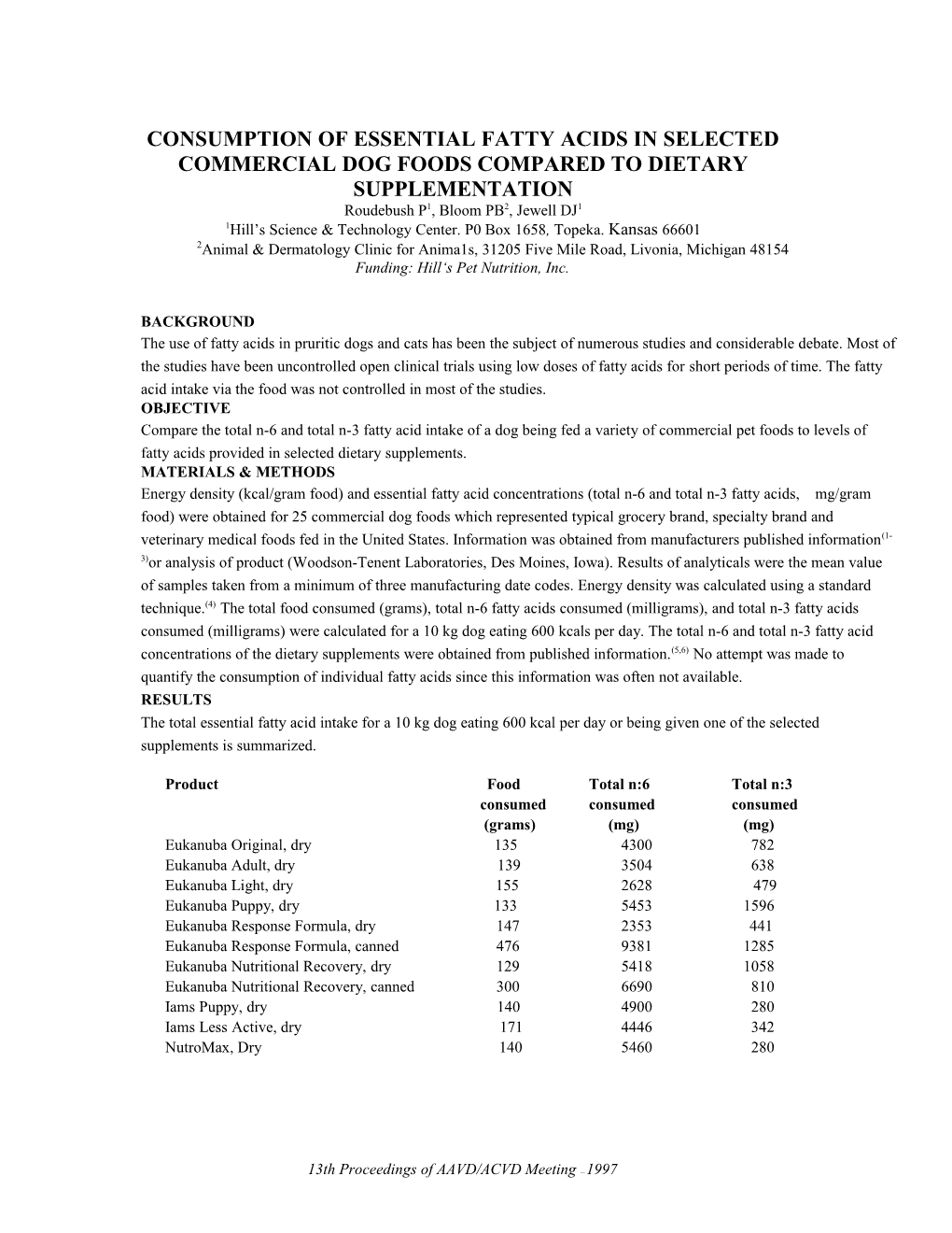 Consumption of Essential Fatty Acids in Selected