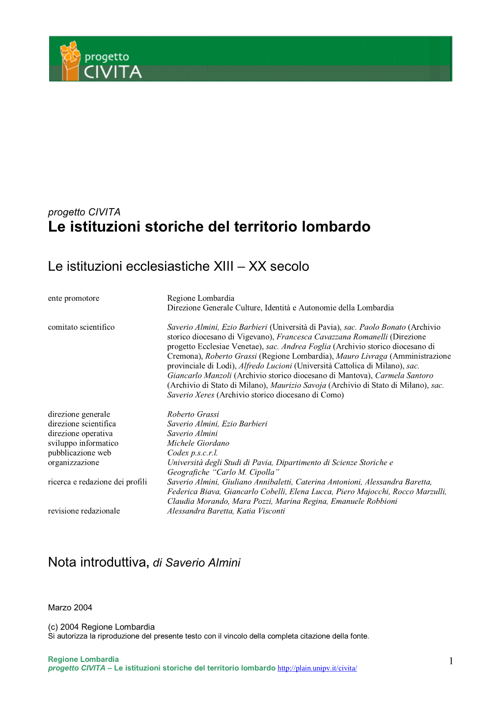 Le Istituzioni Storiche Del Territorio Lombardo