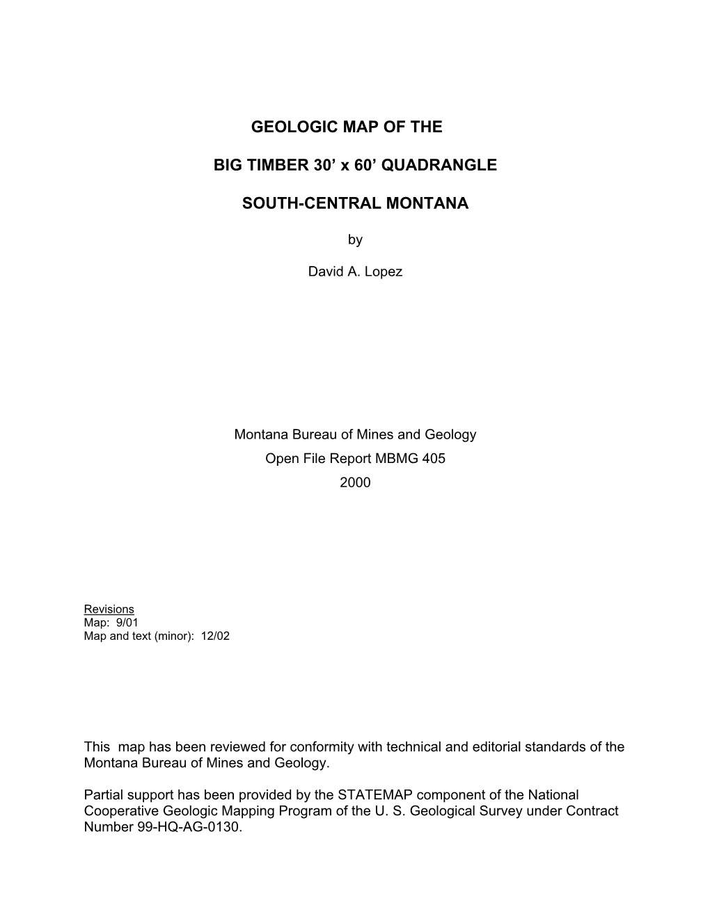 GEOLOGIC MAP of the BIG TIMBER 30' X 60' QUADRANGLE SOUTH