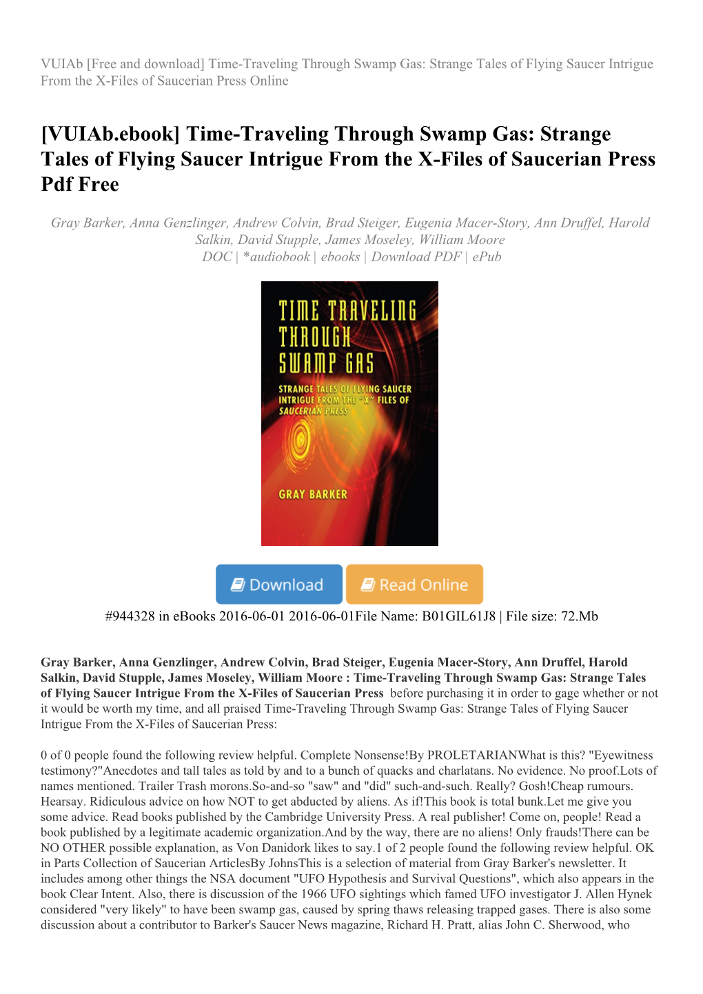 Time-Traveling Through Swamp Gas: Strange Tales of Flying Saucer Intrigue from the X-Files of Saucerian Press Online