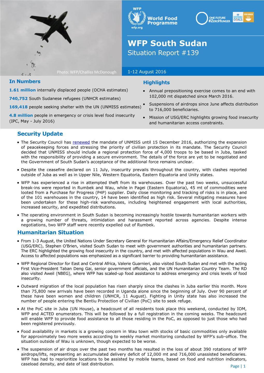 WFP South Sudan Situation Report #139