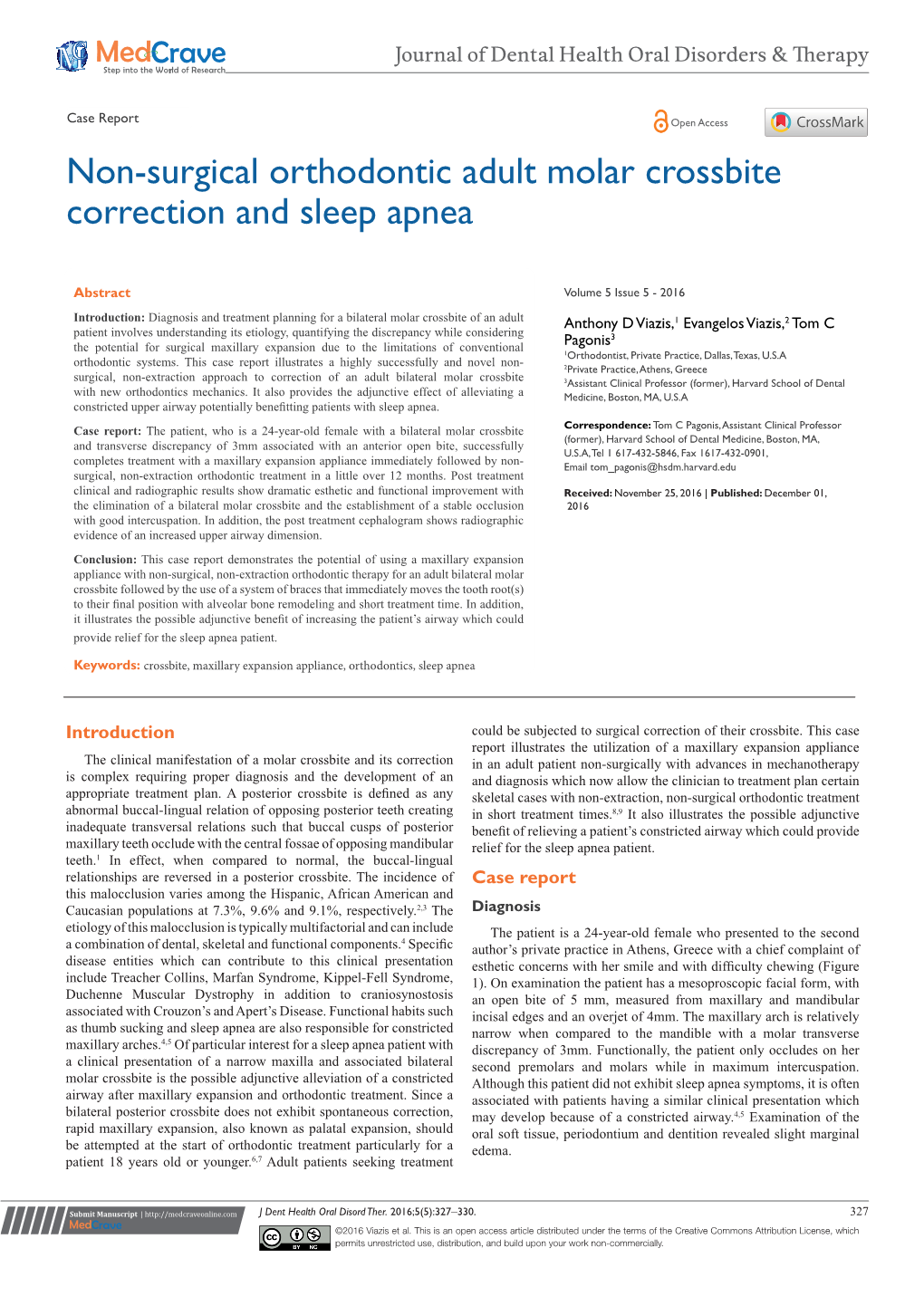 Non-Surgical Orthodontic Adult Molar Crossbite Correction and Sleep Apnea