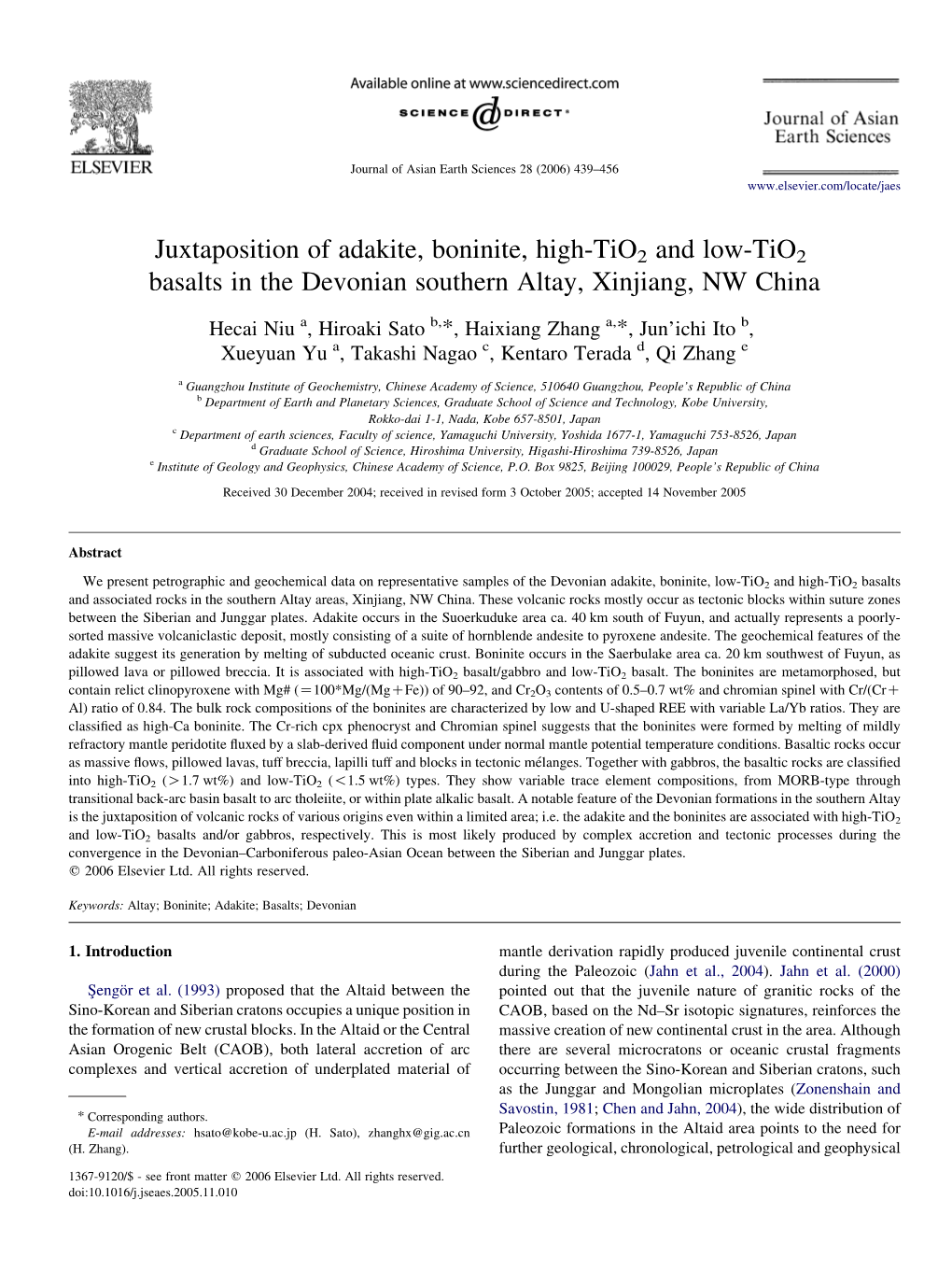 Juxtaposition of Adakite, Boninite, High-Tio2 and Low-Tio2 Basalts in the Devonian Southern Altay, Xinjiang, NW China