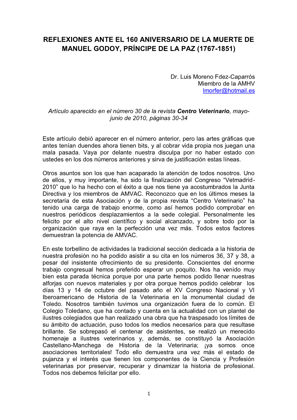 Reflexiones Ante El 160 Aniversario De La Muerte De Manuel Godoy, Príncipe De La Paz (1767-1851)