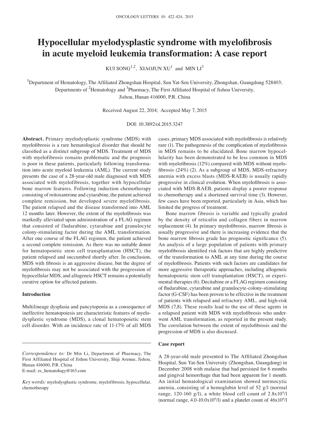 Hypocellular Myelodysplastic Syndrome with Myelofibrosis in Acute Myeloid Leukemia Transformation: a Case Report