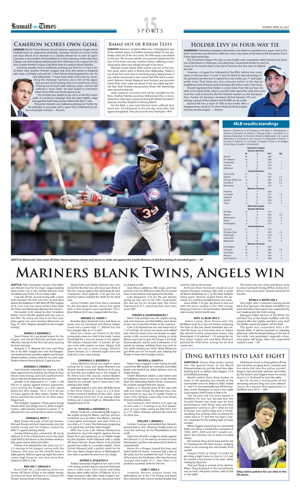 Mariners Blank Twins, Angels Win