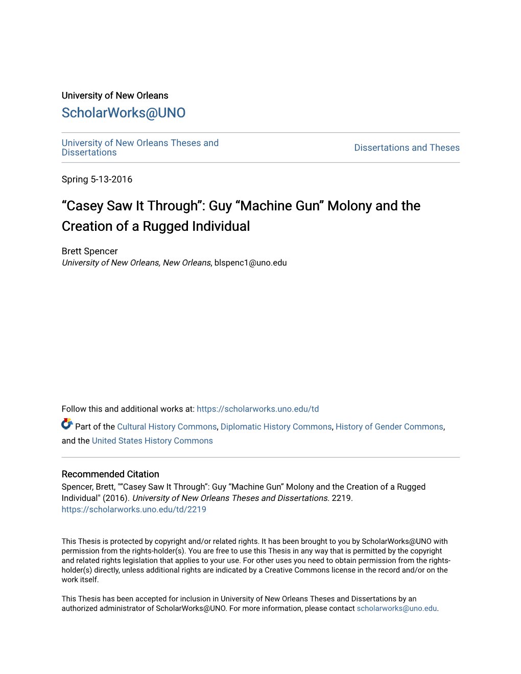 Machine Gun” Molony and the Creation of a Rugged Individual