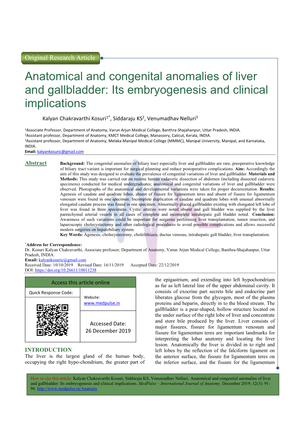 Anatomical and Congenital Anomalies of Liver and Gallbladder: Its Embryogenesis and Clinical Implications