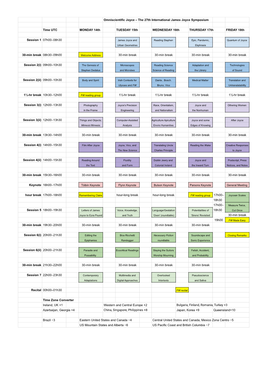 Omniscientific Joyce Schedule