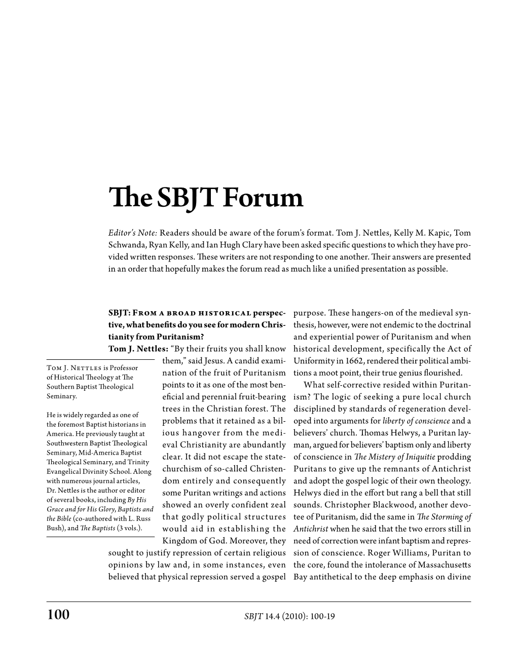 The SBJT Forum