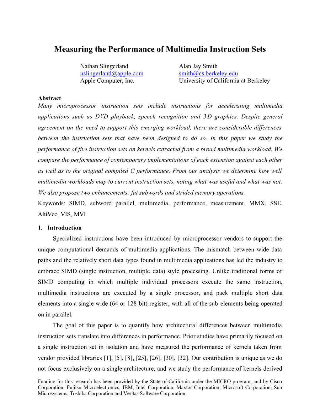 Measuring the Performance of Multimedia Instruction Sets