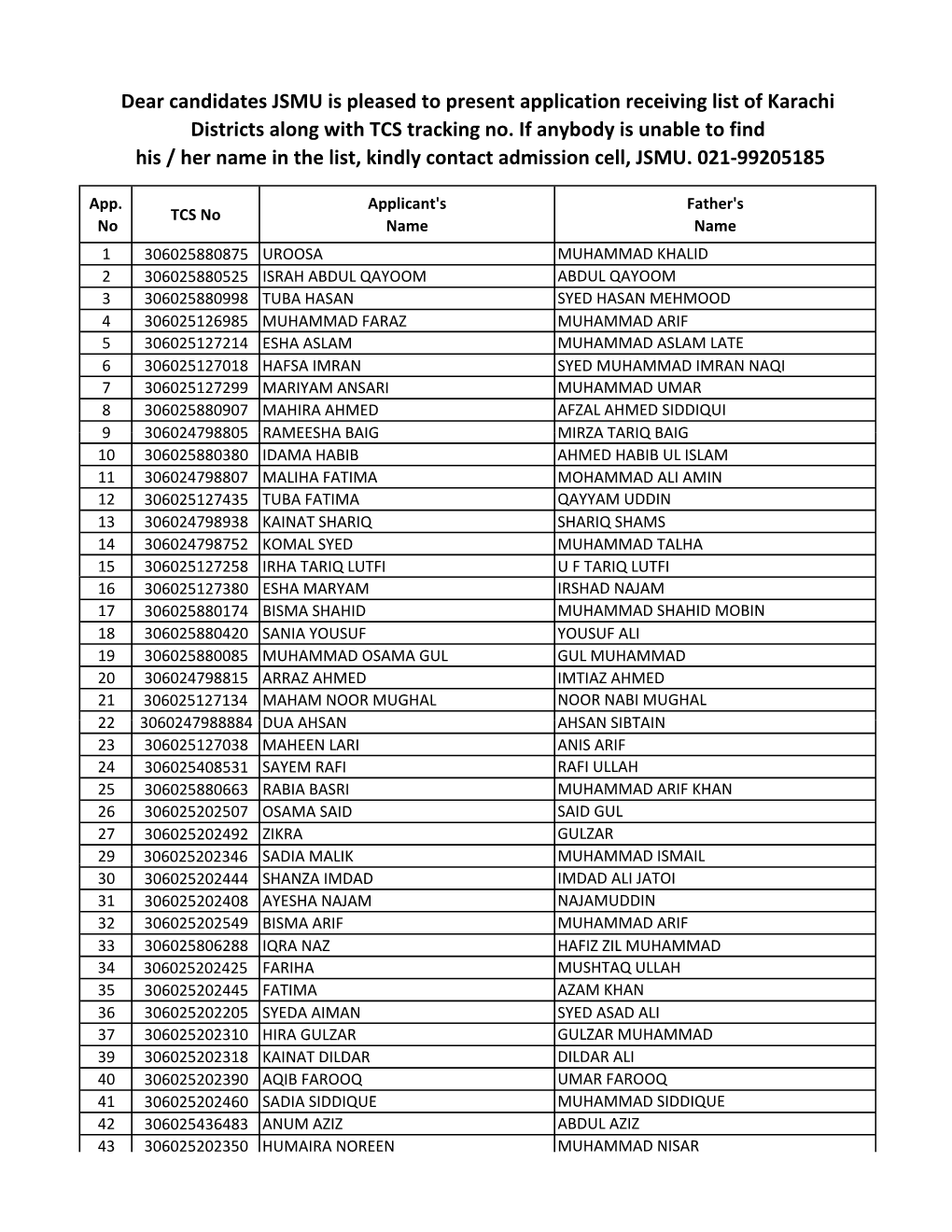 JSMU Medical Test Application Form List 2018