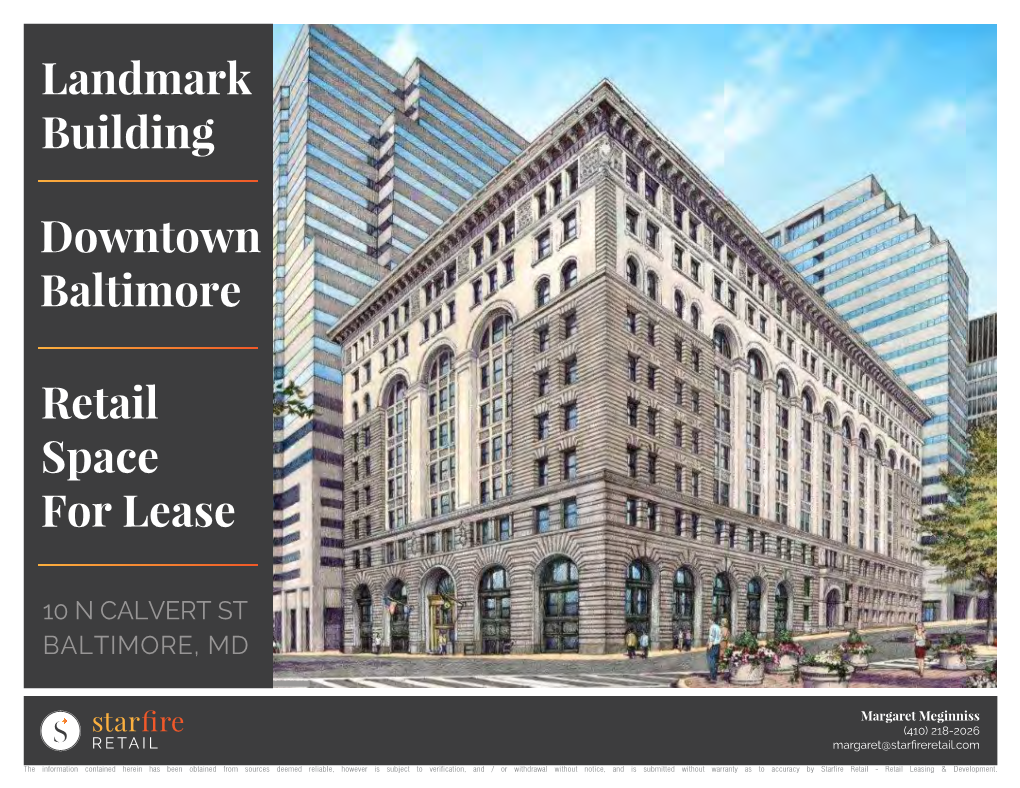 Landmark Building Retail Space for Lease Downtown Baltimore
