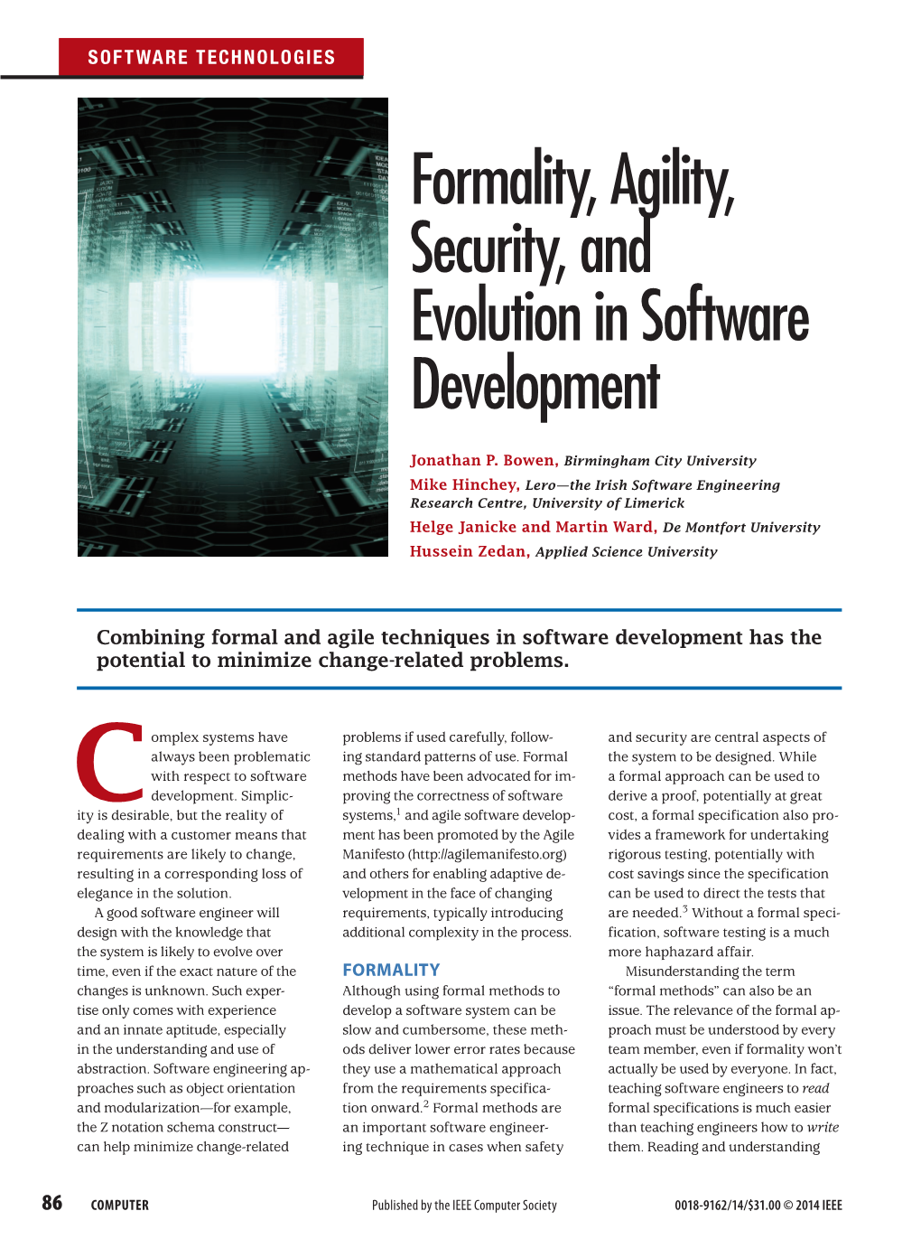 Formality, Agility, Security, and Evolution in Software Development