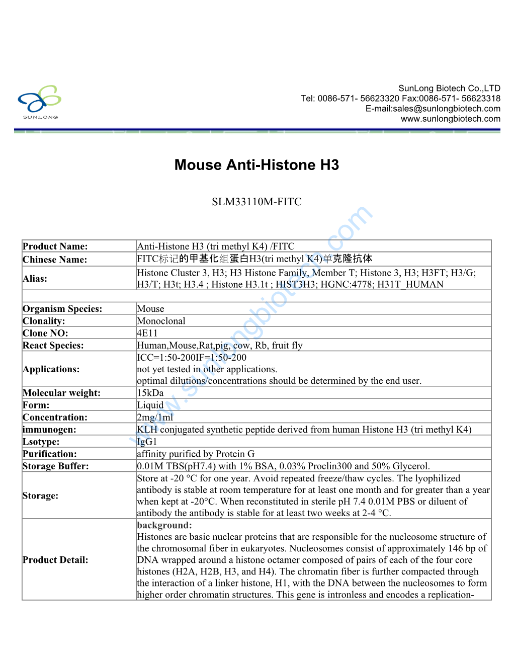 Mouse Anti-Histone H3-SLM33110M-FITC
