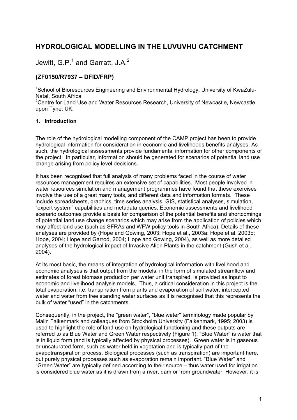 Hydrological Modelling in the Luvuvhu Catchment