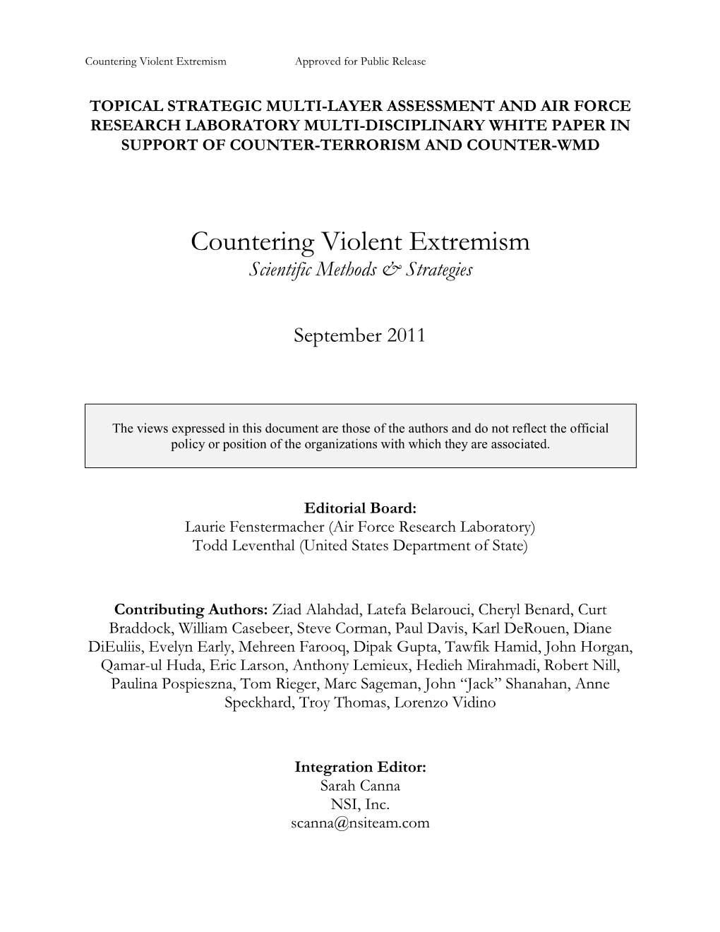 Countering Violent Extremism Approved for Public Release