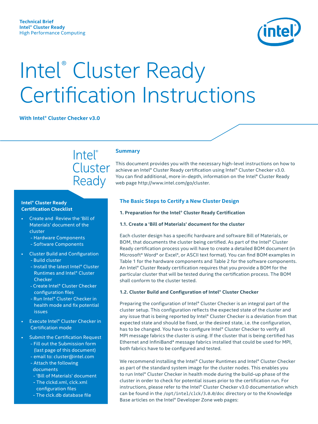 Intel Cluster Ready Certification Instructions