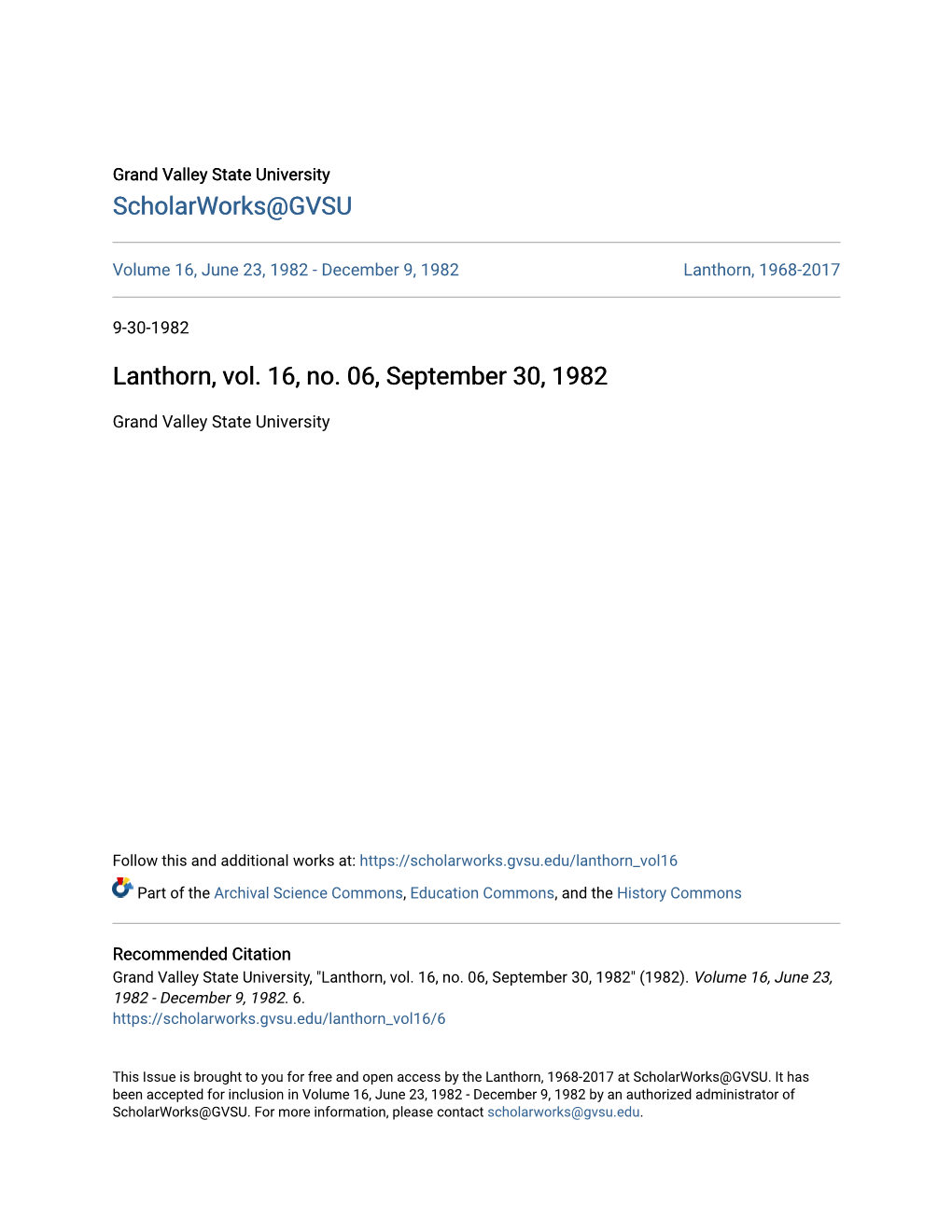 Lanthorn, Vol. 16, No. 06, September 23, 1982