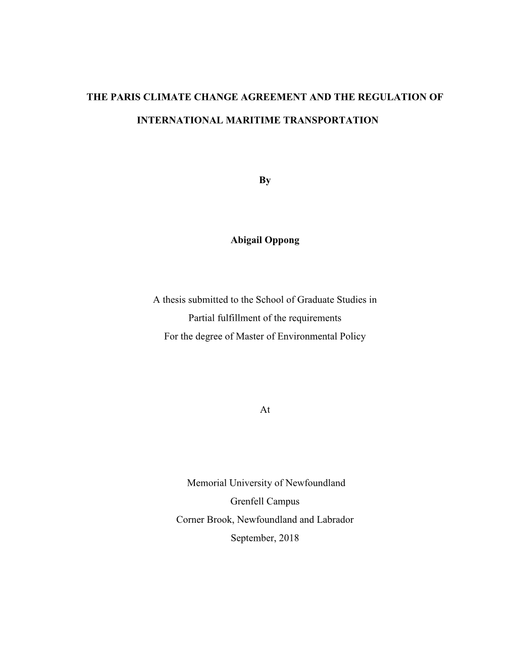The Paris Climate Change Agreement and the Regulation Of