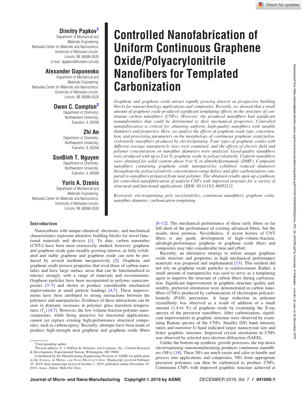 Controlled Nanofabrication of Uniform Continuous Graphene Oxide