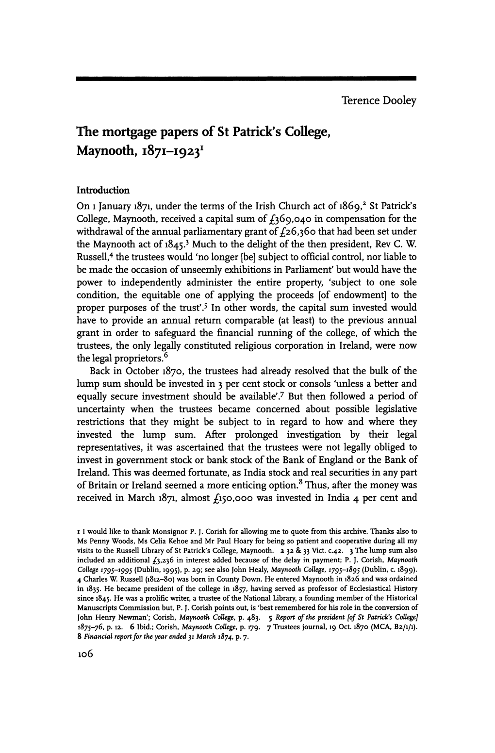 The Mortgage Papers of St Patrick's College, Maynooth, 1871-1923